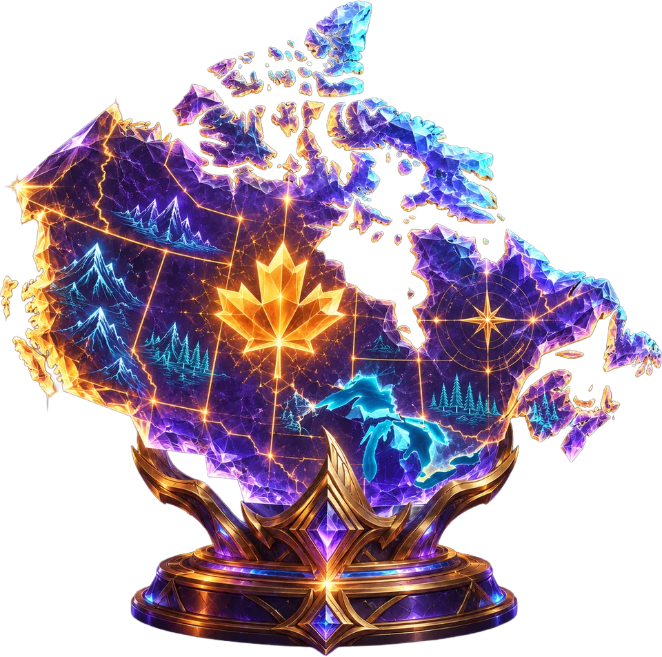 Crystal tablet shaped like a Canada outline with runes