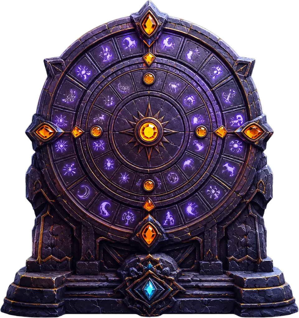 Stone calendar tablet with glowing date runes