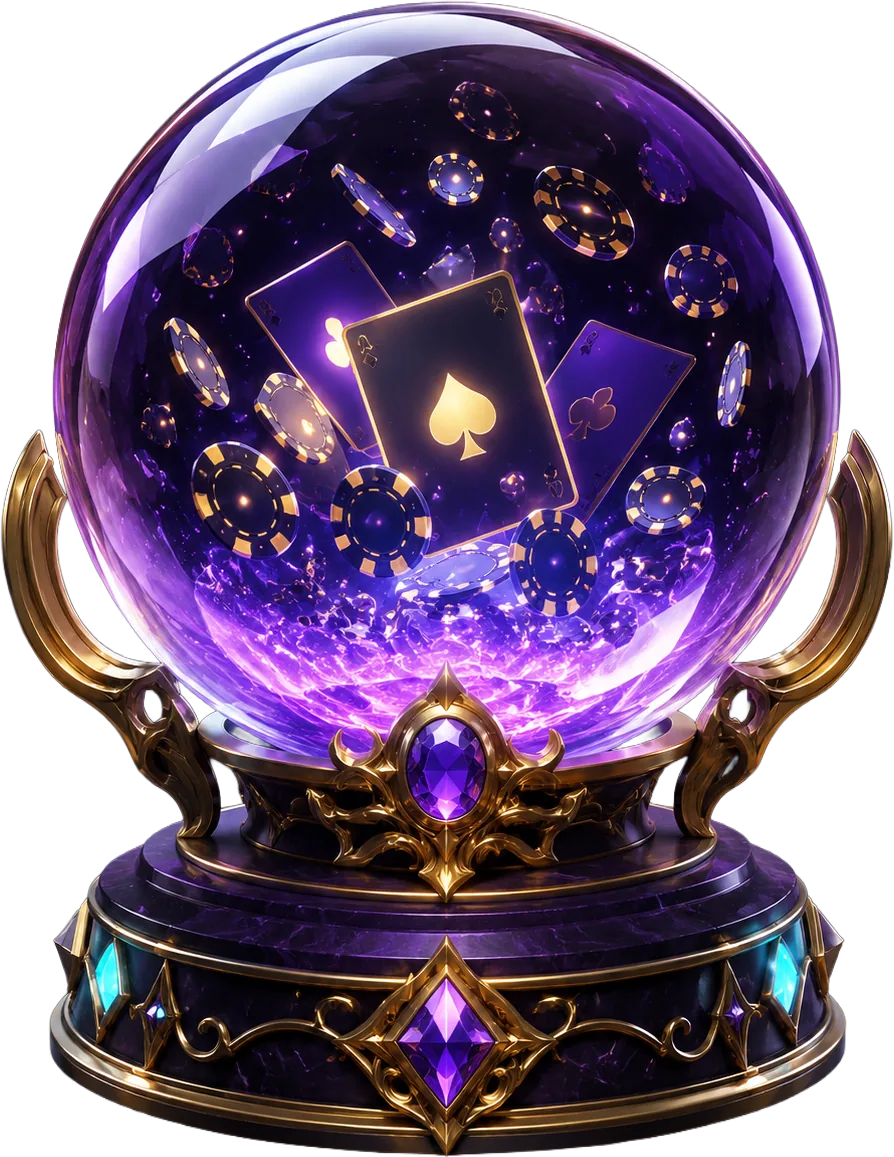 Live-dealer crystal orb reflecting cards and chips